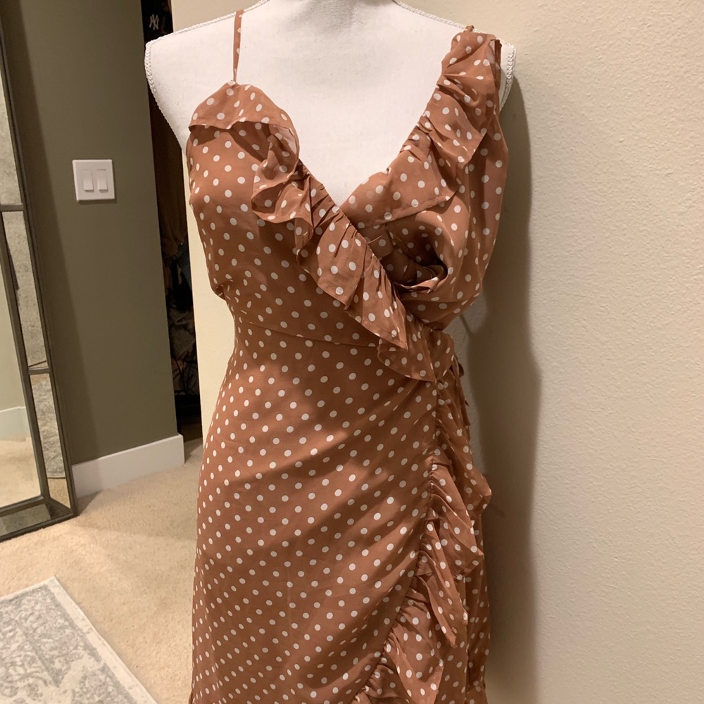 BP nude pokla dot wrap dress